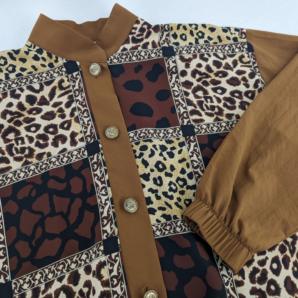 Vintage LEOPARD Print Jacket Windbreaker Gold Lion Buttons SPORT SAVVY Women's L - Picture 1 of 16